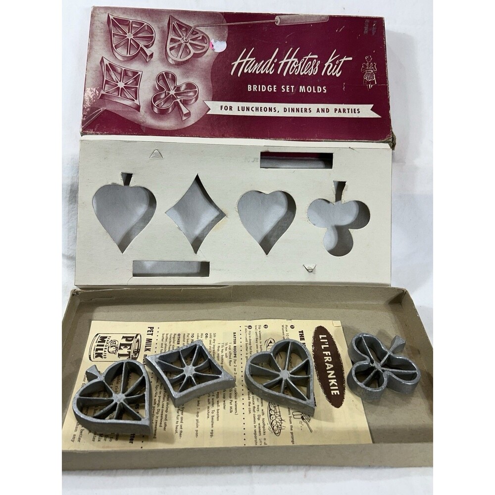 VTG Bonley Handi Hostess Kit Rosette Iron Molds Bridge Cards Set No Handles MCM